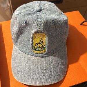La Croix Denim Dad Hat Cap Blue Yellow Embroidered Adjustable Strap